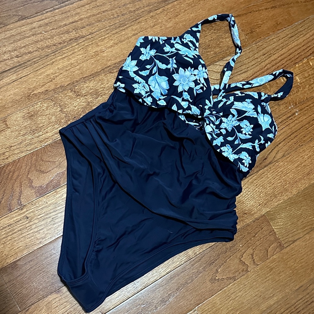 Cupshe Blue Floral One-Piece Swimsuit